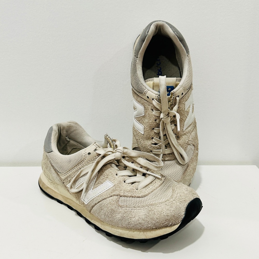 New Balance 574 Mens 8 Beige Hairy Suede Mesh Low Top Sneakers U574RZ2 - Picture 2 of 13